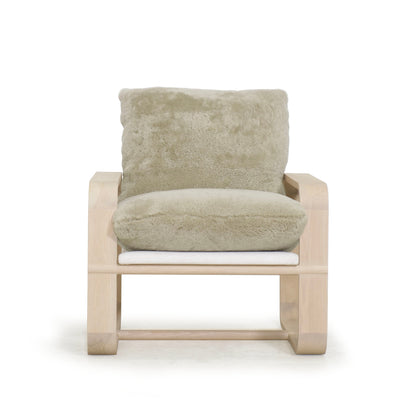 As Shown: in Dusty Beige Shearling, Nora snow frame and Mint White Natural oak.